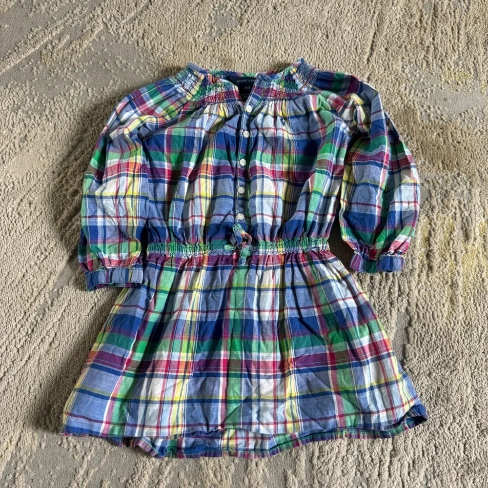 Ralph Lauren sweater cardigan button front cotton long sleeve plaid dress 3T